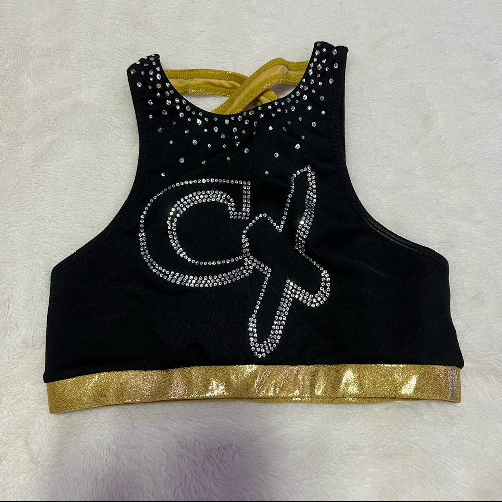 Black and gold Rebel athletics sparkle sports bra